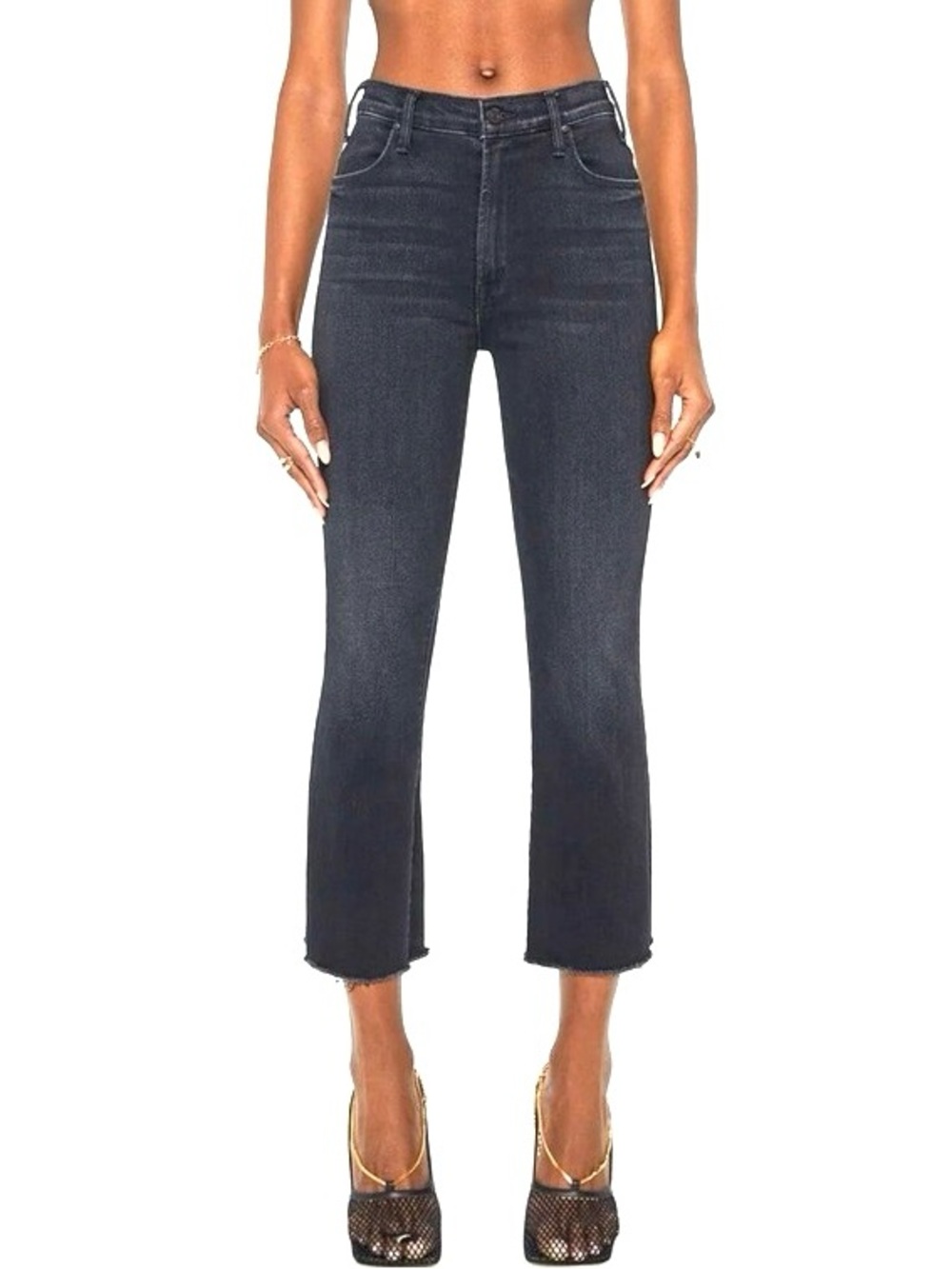 Mother Hustler Ankle Fray High Flare Jeans size 25 in Encounters at Night Black